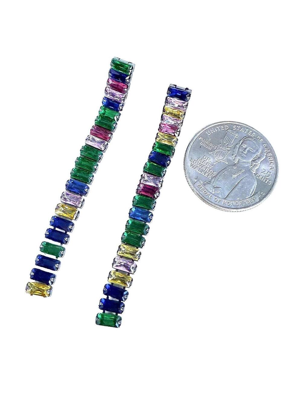 Vintage Chico's Multicolor Baguette Drop Earrings - Picture 6 of 8